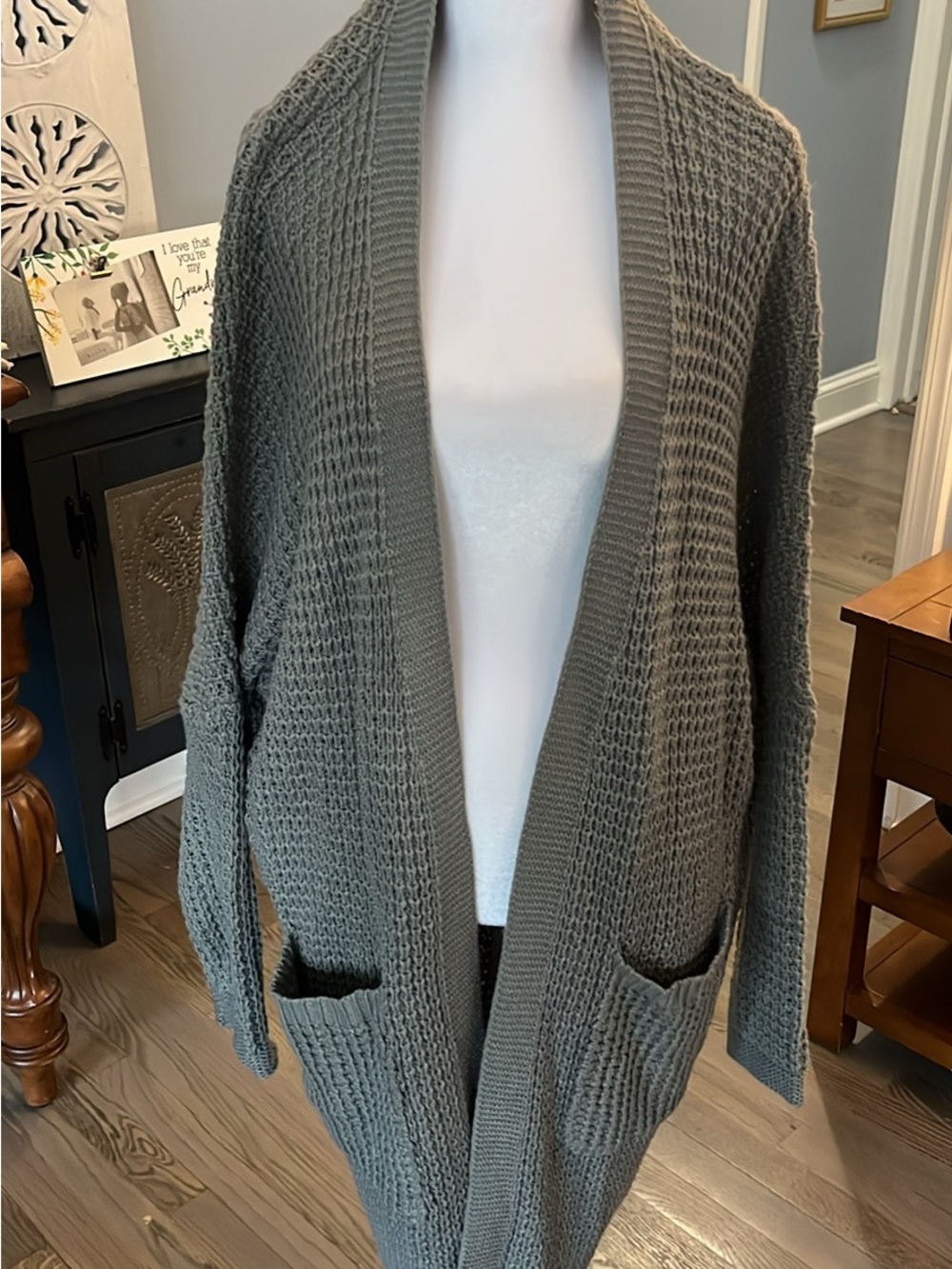 Cozy Open-Front Olive Green Waffle Knit Cardigan
